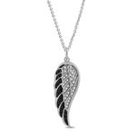 Amazon Collection Sterling Silver Black and White Diamond Angel Wing Pendant Necklace (1/5 cttw), 18"