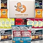 HANGRY BOX - Pub Snacks in a Novelty Gift Box - Pork Scratchings, Burton's Fish & Chips, Smiths Bacon Fries, Scampi Fries, Nobby's Nuts, Peanuts, Mini Cheddars - Bar Snacks For Home Pub