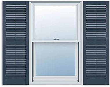 15 Inch x 55 Inch Standard Louver Exterior Vinyl Window Shutters, Bedford Blue (Pair)