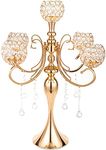 5 Arms Gold Candelabra Centerpiece 26 Inches Tall Crystal Candle Holders for Table Centerpiece, Wedding Party Dinner Formal Events (Gold)