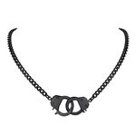 Handcuff Chain Necklace Partners in Crime Infinity Pendant Black Curb Chain Interlocking 18inch Statement Necklace for Men Women Punk Gothic Jewelry