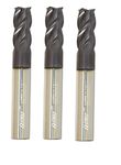 Set of 3 Rohit 4 Flute C-122 Solid Carbide Square End Mills 1/2" Cutting Diameter x 1" Cut Length, 1/2" Shank Dia x 3" OA (1/2")