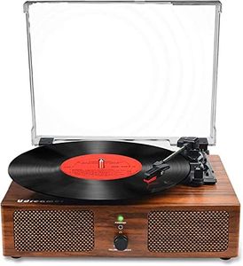 Udreamer Vinyl Player Record Player with Built-in Speakers, Bluetooth Turntable Belt-Driven, Vintage Phonograph with 3 Speeds for Musical Enjoyment and Home Decoration Dark Honey