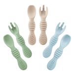 PandaEar 6 Pack Silicone Baby Spoons & Forks, Baby Feeding Spoons Self Feeding Cutlery, Baby led Weaning Spoons 4 6+ Months, Toddler Infant Feeding Spoon Forks BPA Free First Stage