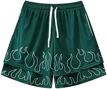 BOOMLEMON Men's Basketball Shorts Gym Workout Athletic Running Shorts Mesh Graphic Print Casual Short Pants(Dark Green XL)