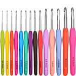 Crochet Hook Set 14 Pcs 25mm(B) 10mm(N) Ergonomic Handle Crochet Hooks Soft Needles Crafts Sewing Knitting Hooks Tool Handle Extra Long Extreme Soft Smooth Multicolor Multi Size Knitting Crochet Supplies for Arthritic Hands Beginners Best Friend