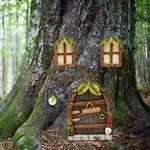 Meyas Miniature Fairy Gnome Home Window and Door, Garden Outdoor Statues Trees Decoration, Yard Art Sculpture, Decoration for Indoor Yard Garden, Ornament Gift for Kids Gardener, Glow in The Dark