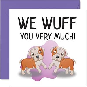 Mothers Day Cards from the Dogs - We Wuff You Very Much - Happy Birthday Card from Doggie for Dad, Funny Dog Dad Gifts, 145mm x 145mm Joke Mothers Day Father's Day Greeting Cards for Daddy Mom Mama