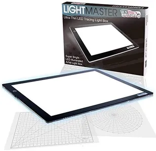 US Art Supply Lightmaster 32.5" Extra Large(A2) 17"x24" LED Lightbox Board Ultra-Thin 3/8" Light Box Pad and 110V AC Power Adapter Dimmable LED with Measuring Overlay Grid & Circle Template/Protractor