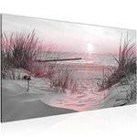 Runa Art Canvas Wall Art Beach Sunset 1 Piece Non-woven Canvas Prints for Living Room and Bedroom Sea nature pink grey 041712b