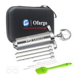 Ofargo 304-Stainless Steel Meat Injector Syringe with 4 Marinade Needles and Travel Case for BBQ Grill Smoker, 2-oz Large Capacity, Both Paper User Manual and E-Book Recipe