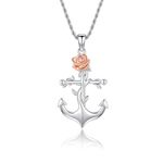 TRISHULA Anchor Necklace for Women 925 Sterling Silver Viking Anchor Pendant Anchor Rose Pendant Necklace Nautical Necklace Anchor Jewelry Gifts for Birthday Anniversary