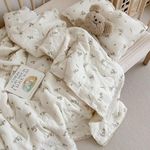 BuLuTu Cartoon Bunny Gauze Toddler Quilt Kids Blankets for Girls Boys, Soft Breathable Cotton Muslin Kids Comforter Quilted Blanket with Cute Rabbit Pattern, 59"x47"