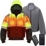 KEMIMOTO 149°F Heated Safety Jacket Men with 77WH Battery, Hi-Vis Work Jacket with 4 Heat Zones, Yellow Bomber Jacket, 3-in-1 Heated Coat Men, 8000mm Waterproof for Winter Work (X-Large)