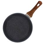 AEX Non-Stick Copper Frying Pan with Wooden Handles | Suitable for Induction, Electric and Gas Hobs | Stone Frying Pan | Anti-Scratch Pans (24 Cm Without Lid)