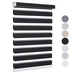 Cordless Zebra Blinds for Windows, Custom Size Zebra Roller Window Blinds, Dual Layer Blackout Zebra Roller Shades, Day and Night Window Blinds for Home, Office, Kitchen, Bathroom,Black