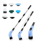 Cello Telescopic Electric Spin Scrubber Pastel Blue | Rechargeable Cordless Cleaner with 7 Interchangeable Brush Heads, Dual Speed & Adjustable Handle, 90-Min Long Use for Bathroom, Kitchen Cleaning