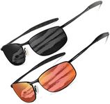 AEVOGUE Polarized Sunglasses For Men Rectangle Metal Frame Retro Sun Glasses AE0395 (Black+Black Frame Mirror Red Lens, 59)