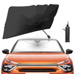 SUPERSTUD Car Sun Shade Windshield Cover - Umbrella Sun Shade for Car Front Window || Foldable Sunshade|| Protect Car from Sun Rays & Heat Damage Keep Cool and Protect Interior - Black Color (Large)