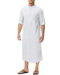 LVCBL Thobe Mens Islamic Long Sleeve Robe for Men Muslim Button Up Side Split Kaftan Men's Thobe White XL