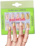 PaintLab Press-On Nails Manicure Kit, Glitter Gold, 24-Piece Set, Long-Lasting Fake Nails with Glue, File, Prep Pad & Cuticle Stick