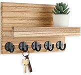 Lwenki Key Holder for Wall, Decorative Key and Mail Holder with Shelf Has Large Key Hooks for Bags, Coats, Umbrella – Paulownia Wood Key Hanger with Mounting Hardware (Burnt Wood)