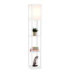 Brightech Maxwell - Modern Shelf Floor Lamp with Lamp Shade and LED Bulb - Corner Display Floor Lamps with Shelves for Living Room, Bedroom and Office - White