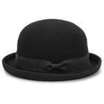 Bowler Fedora Hat with Rolled Brim - 1920s Classic Wool Derby Hats for Man Woman, Wool Black a, M