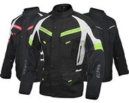 ACG ADVENTURE MOTORCYCLE JACKET MEN FOR TOURING CE ARMOR WATERPROOF ALL SEASON BIKER RIDING (BLACK/HI VIS GREEN, X-LARGE)