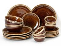 Bodhi House Ceramic Dinner Set, 20 Pieces, Handmade Reactive Glaze Dinnerware, Stoneware Dining Sets Serving for 6, Microwave, Dishwasher Safe, Glossy Finish Crockery Set for Gifting, Peanut Brown