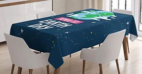 Ambesonne Earth Day Tablecloth, Smiling Globe Environmental Message April 22 Starry Night Sky, Rectangular Table Cover for Dining Room Kitchen Decor, 60" X 90", Night Blue and Multicolor