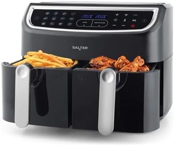 Salter EK4548 Dual Air Fryer - Double Drawer, 2 XL Non-Stick Cooking Trays, Sync & Match Cook Function, Independent Cooking, 8.2L, Sensor Touch Display, 12 Presets, Oil Free, 2200W-2600W, Black/Silver