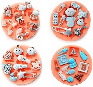 Baby Shower Theme Mini Cake Fondant Mold,Cake Decorating Mold,Gummy Sugar Chocolate Candy Cupcake Mold,Set of 4