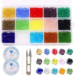 Rustark 4mm 1800 Pcs Crystal Glass Beads Bicone Shaped Faceted Findings Spacer Beads Assorted Coating Colors with Container Box and 2 Pcs Cord for Bracelets Necklaces Jewelry Making (15 Colors)