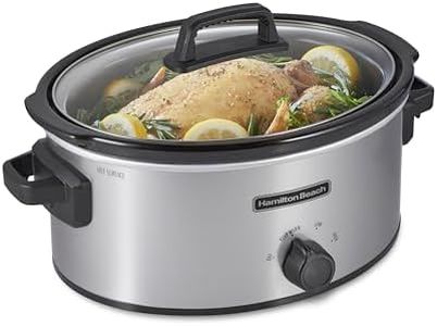 Hamilton Beach 6-Quart Slow Cooker with 3 Cooking Settings, Dishwasher-Safe Stoneware Crock & Glass Lid, Silver (33665G)