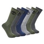 Timberland Men's 6 Pack Crew Socks, Olive Heather (6-Pack), L