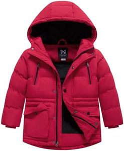 KVE Boys Hooded Puffer Jacket Fleece Lined Winter Coat-Red 4-5