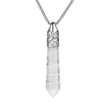 BEADNOVA Healing Crystal Necklace for Women Men White Quartz Pendant Energy Healing Gemstones Jewelry Pendulum Crystal Divination (Hexagonal, 18 Inches Stainless Steel Chain)