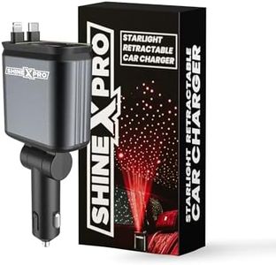 ShineXPro Starlight Retractable Car Charger - Extra-Long Type-C Retractable Cables, 4-in-1 Car Mobile Charger with Starry Sky, 120W Car Fast Charger with Dual USB Port for Android & iOS Devices