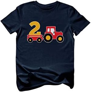 Farm Tractor 2nd Birthday Shirt Gifts for 2 Years OId Boys Girls Bday Party Toddler Kids T-Shirt 2T Navy