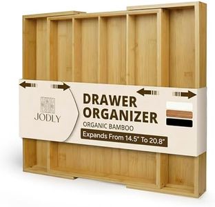 JODLY Bamboo Kitchen Utensil Drawer Organizer for Silverware | 100% Natural Expandable 14-20 Inch Kitchen Drawer Organizers for Utensils | Non-Slip Base | Screwed Joints for Long-Lasting Durability