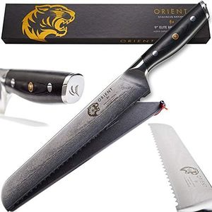 Couteau à pain de 9" - Couteau à pain Damas 23cm, Acier Damascus Acier inoxydable dentelé japonais AUS10, Couteau de chef professionnelle, couteau de pâtissier, Coffret cadeau et protection de lame
