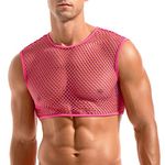 Amy Coulee Men's Fishnet Crop Top Sexy Mesh Vest See Through Sleeveless Shirts Muscle Tank Top Novelty Party Clubwear (Pink, XL)