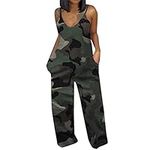 Rompers For Women Loose Fit Plus Size Spaghetti Strap Jumpsuits Wide Leg Women Dungarees Casual V Neck With Pockets Print European American Elegant Camouflage Overall Playsuit Dungarees Clearance