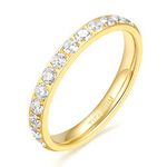 TIGRADE 3mm Women Titanium Engagement Ring Half Cubic Zirconia Eternity Wedding Band (Gold, 6.5)