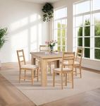 Hallowood Furniture Newquay Oak Dining Table and Chairs Set 4, Flip Top Extending Table & Ladder Back Chairs, Foldable Table and Chairs with Beige Seat Pad, Dining Room Set