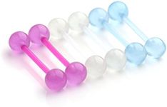 Ruifan 14G 16mm Flexible Acrylic Nipple Tongue Barbell Ring Body Piercing Jewelry Retainer 6PCS (Assorted Color 1#)