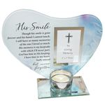 Glass Memorial Heart Tea Light Candle Holder with Photo Frame Tealight for Dad, Grandad, Uncle, Brother, or Someone special - His Smile