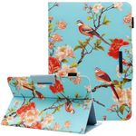 Nannxiebky Universal 10 10.1 Inch Android Tablet Case, Multi-Angle Viewing Stand PU Leather Wallet Tablet Case for 9 10 10.1 Inch and More 9.0" - 10.5" Tablet, Pink Birds