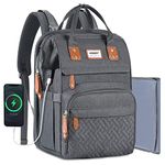 HOBEST Diaper Bag Backpack, Multifunction Large Travel Diaper Bag with Changing Pad and USB Charging Port for Moms Dads, Waterproof Unisex Baby Bag for Boys Girls, Baby Registry Search Shower Gifts, Dark Grey, Large, ‎casual Diaper Bag